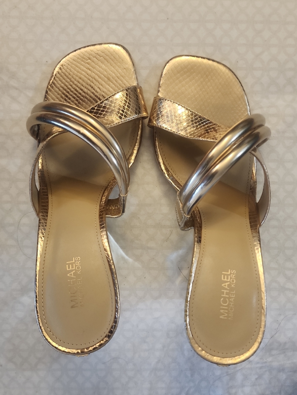 Michael Kors Metallic Gold Double-Band Slide Sandals